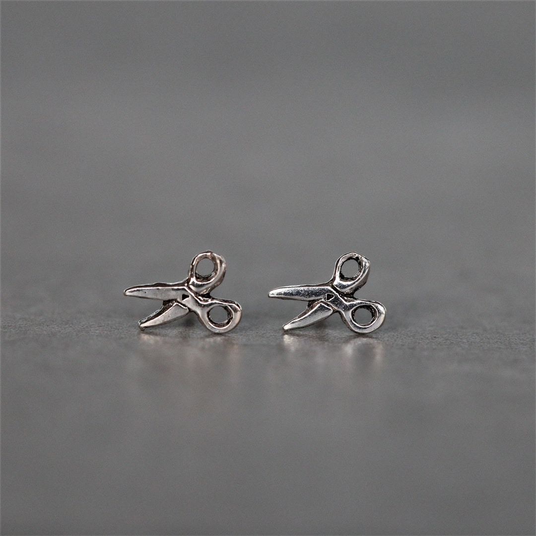 Tiny Scissor Studs Sterling Silver Scissor Earrings Sterling Etsy