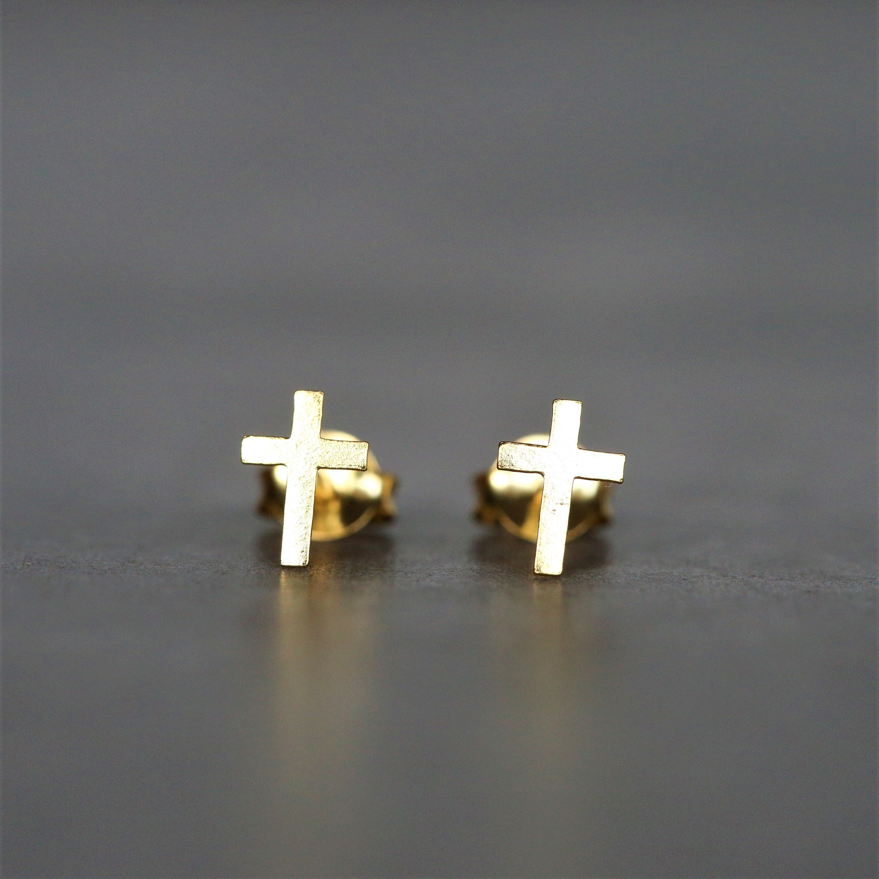 Gold Plated Cross Studs Gold Plated Cross Earrings Gold Etsy UK