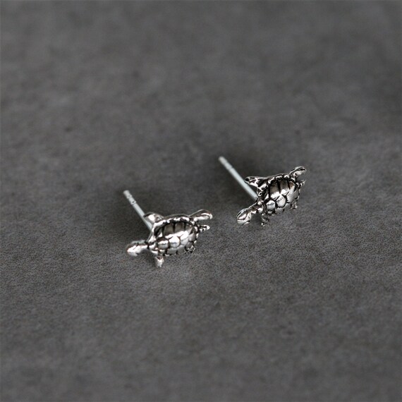 Oxidized Turtle Studs Sterling Silver Turtle Earrings Animal