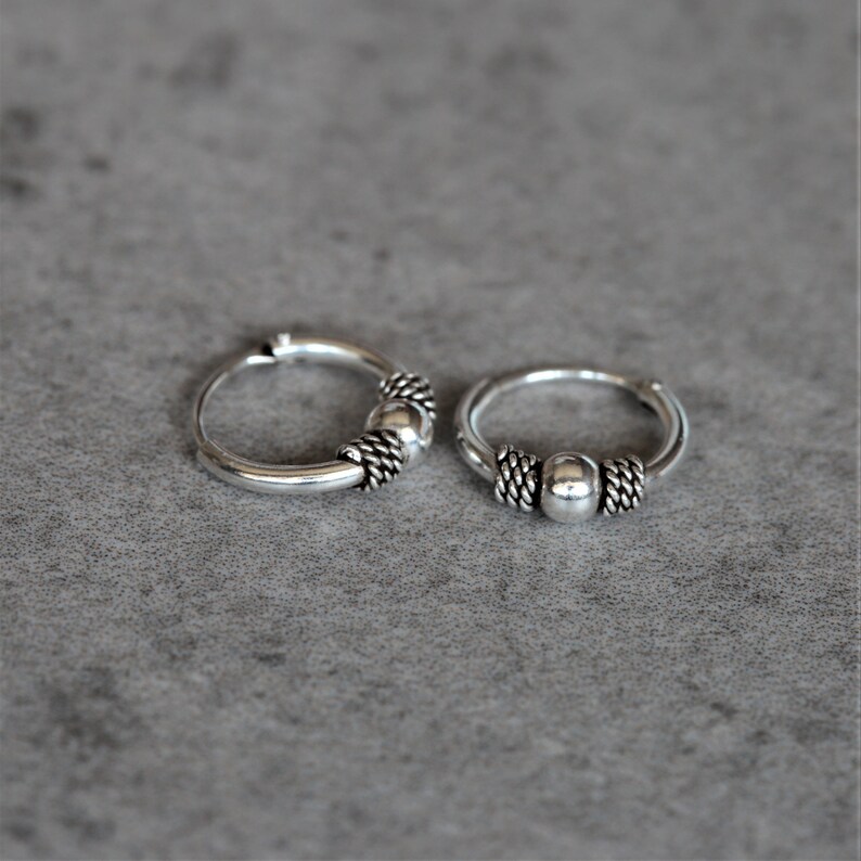 10mm Bali Ball Hoops Tiny Sterling Silver Hoops Oxidized Bali Hoops Cartilage Hoops Sterling Silver Bali Hoops