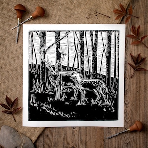Red Deer Linoldruck - Groß