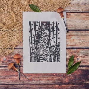 Peregrine Falcon Lino Print