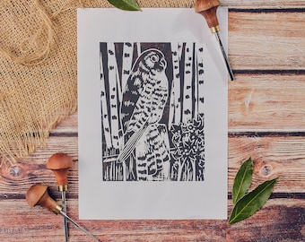 Peregrine Falcon Lino Print