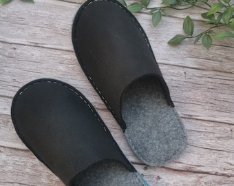 Women slippers felt, Unisex slippers, Black slippers, Felt slippers