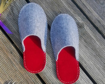 Men slippers, Gift for father, Gift for husband, Felt slippers, Vegan friendly, Red men slippers, Slippers for him