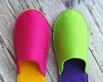 Women slippers, felt slippers, Funny colorful slippers, Barefoot slippers, Vegan slippers