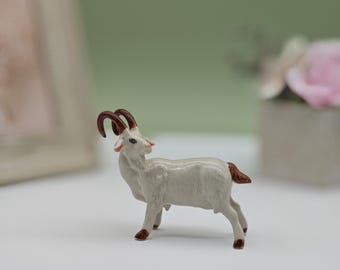 Miniature Ceramic Goat Figurine: Good Luck Charm, Desk Decor