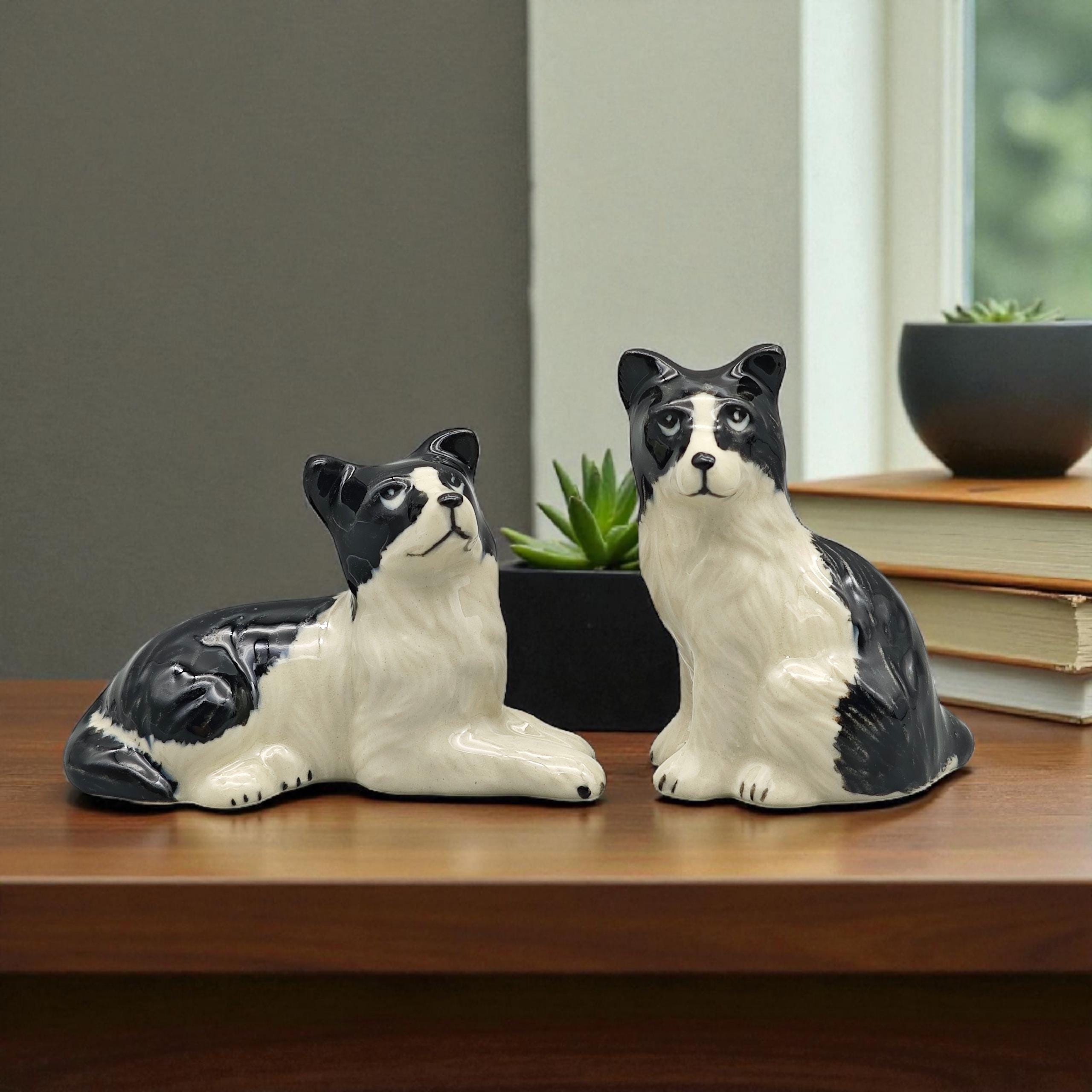 手作り陶器製ボーダーコリーの置物：白黒の犬好きへのギフト - Etsy 日本