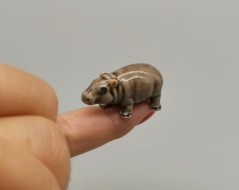 Micro tiny hippo ceramic miniature, handmade, Christmas gifts, Birthday Gift, Ready to ship!