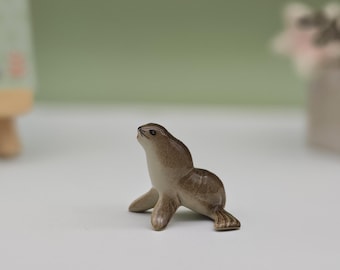 ミニチュア セラミック アシカ アザラシ 動物 小さな グレー ブラウン