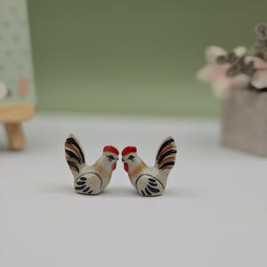 Set of 2 small chicken figurines-chicken and rooster figurines-chicken statue decor-Gift for chicken lovers