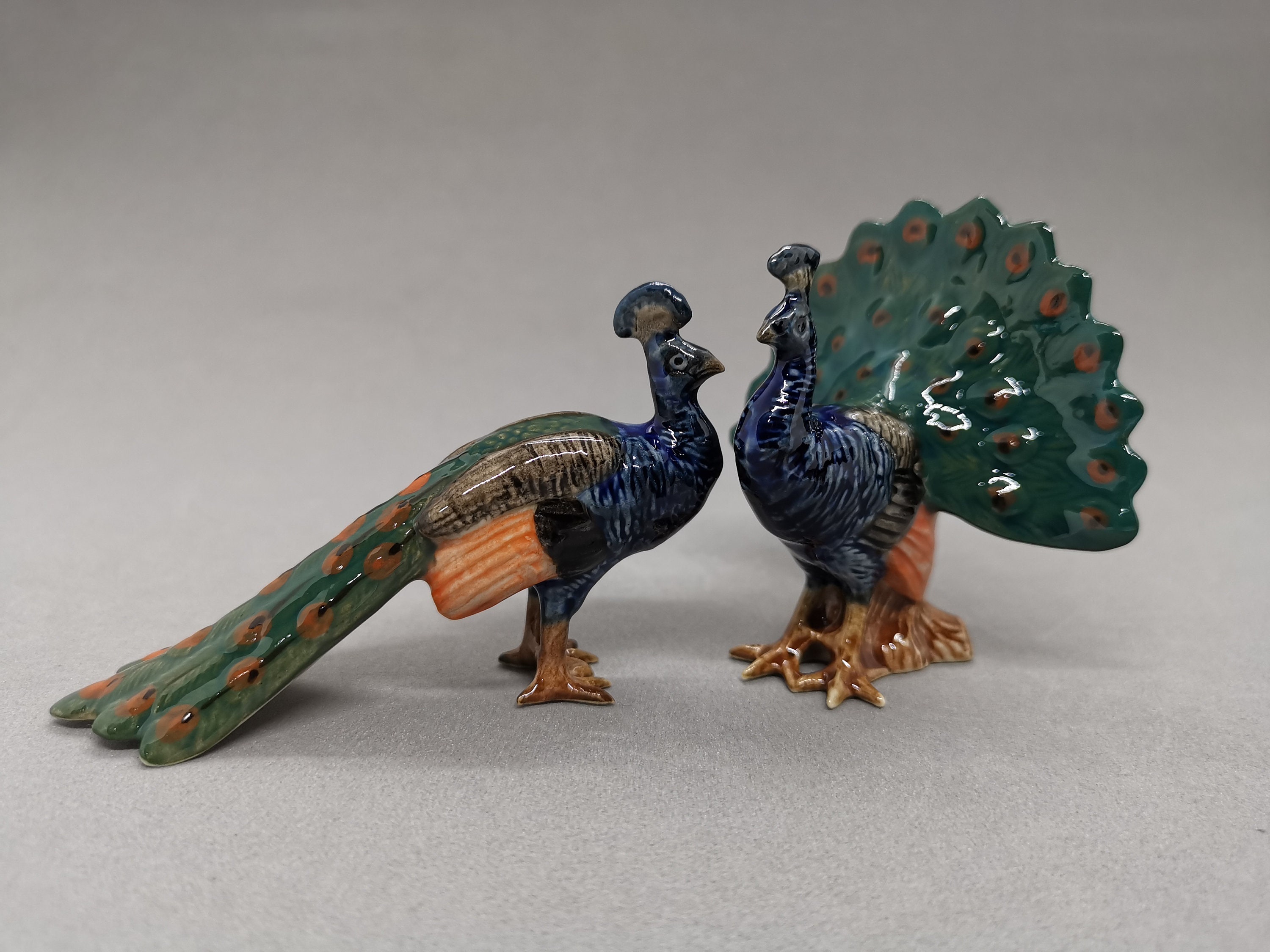 Set of 2 Vintage porcelain peacock Ceramic peacock figurine Etsy