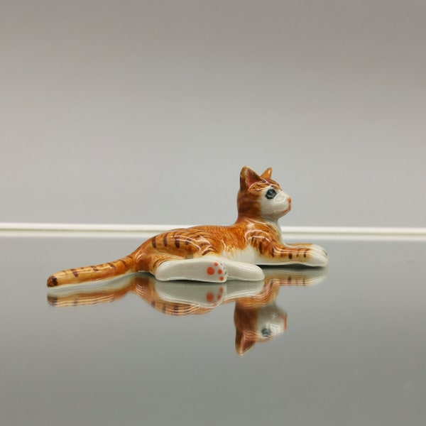 Ceramic Cat figurines, Orange Cat, Cat With Longtail, Birthday Gift