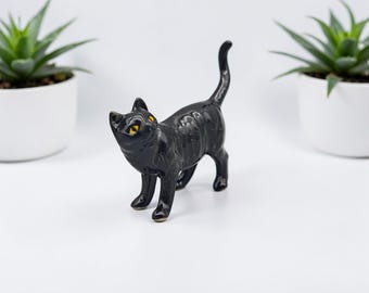 Handmade Ceramic Black Cat Figurine: Minimalist Cat Lover Gift