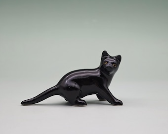Handmade Ceramic Black Cat Figurine: Small Cat Lover Gift