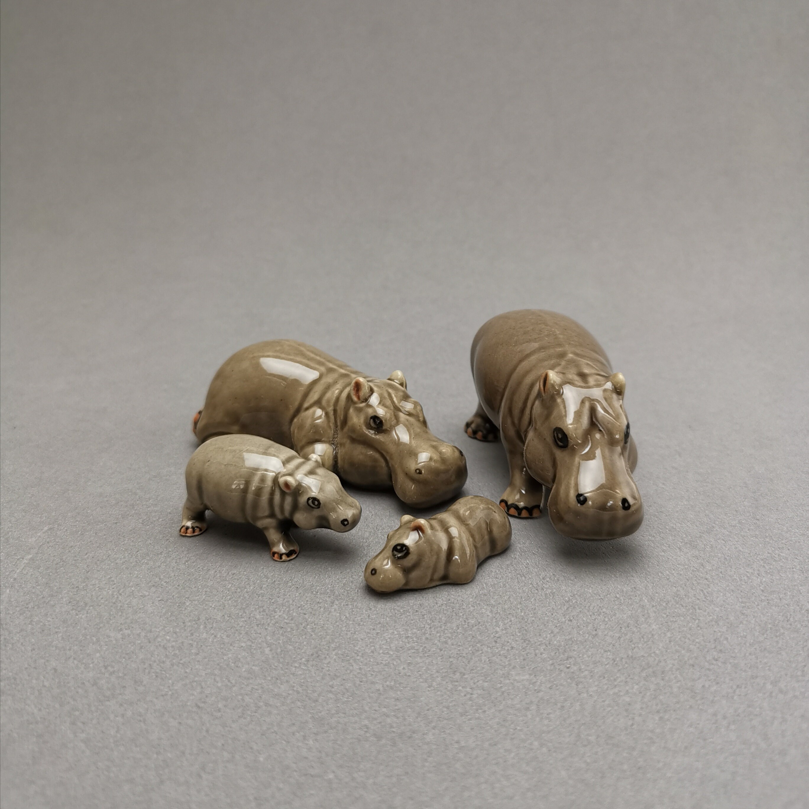 4 Ceramic hippo figurine handmade hippo family Ready to Etsy