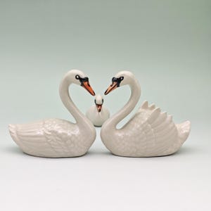 Set of 3 White Ceramic Swan - Hand painted ceramic white swan-Miniature swan figurine- Suitable for swan collectors&#39; collection