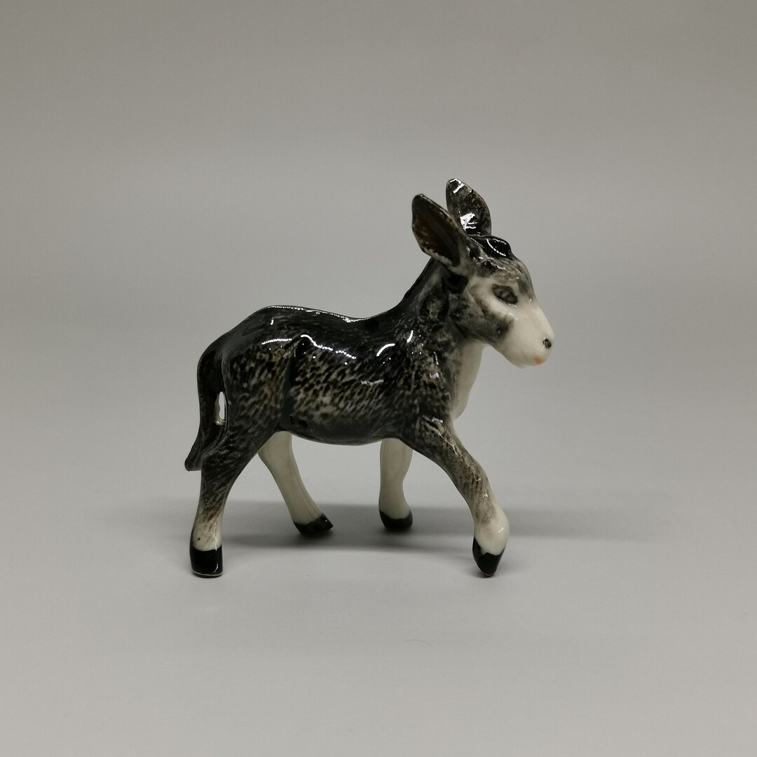Donkeys Ceramic Figurine, Miniature Ceramic Donkey, Donkey Black Gray