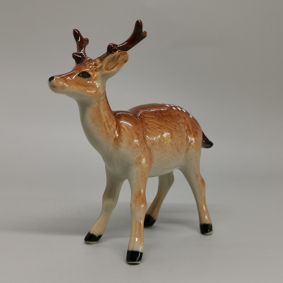 Ceramic Deer Figurine, Miniature Ceramic Deer, Brown Deer Statue