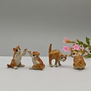 Set of 4 Miniature Ceramic Cat Figurines for Decoration-orange cat-Handcrafted Cat Figurines-Orange tabby cat figure-Cat Lover Gifts