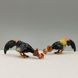 Set of 2 Ceramic Rooster Ornaments for Home Decor-Porcelain Chicken Figurines-Miniature Ceramic Chicken Figurines-Birthday Gift