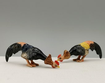 Set of 2 Miniature Ceramic Chicken:Garden Ornaments