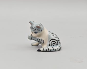 Handmade Ceramic Cat Figurine: Collectible Miniature Statue