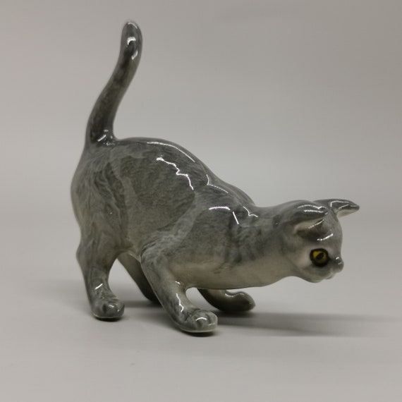 Ceramic Cat Figurines Small Cat Figurines Silver Korat Cat Etsy