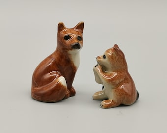 Set of 2 Brown Fox Figurine Statues, Fox sculpture, birthday gift