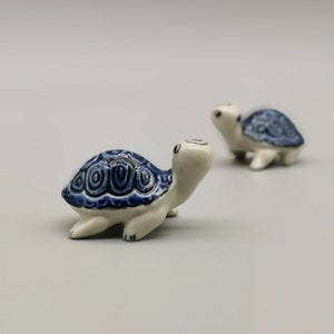 Set of 2 Ceramic Turtle Figurine, Small Blue-White Turtle, Mother&#39;s Day gift, Best friend gift