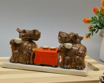 Hippo Salt and Pepper Shakers, Birthday Gift, Hippo Ceramic, Kitchen Decoration