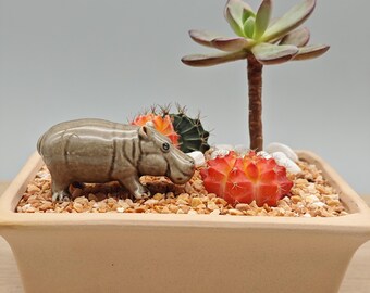 陶器製カバの置物：ミニチュア磁器製動物像 - Etsy 日本