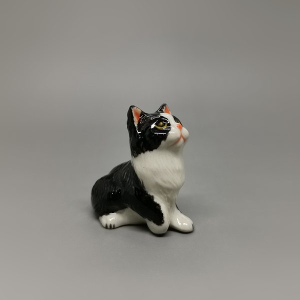 Miniature Tuxedo Cat, Cat Lover Gift, Black and White Cat, Ceramic Cat figurines, Birthday Gift