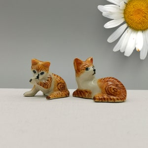 Set of 2 Ceramic Oramge Cat Miniatures-Small Cat Figurines-Handcrafted Cat Collectibles-Cute Porcelain Cat Miniatures