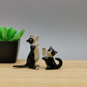 Set of 2 Tuxedo Cat, Ceramic Cat Figurine, Standing Cat, Birthday Gift