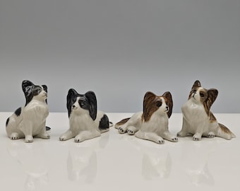 Ceramic Papillon Figurine, Black and White, Miniature ceramic dog figurine,Handcrafted ceramic dog,New Year&#39;s gift,Christmas gift