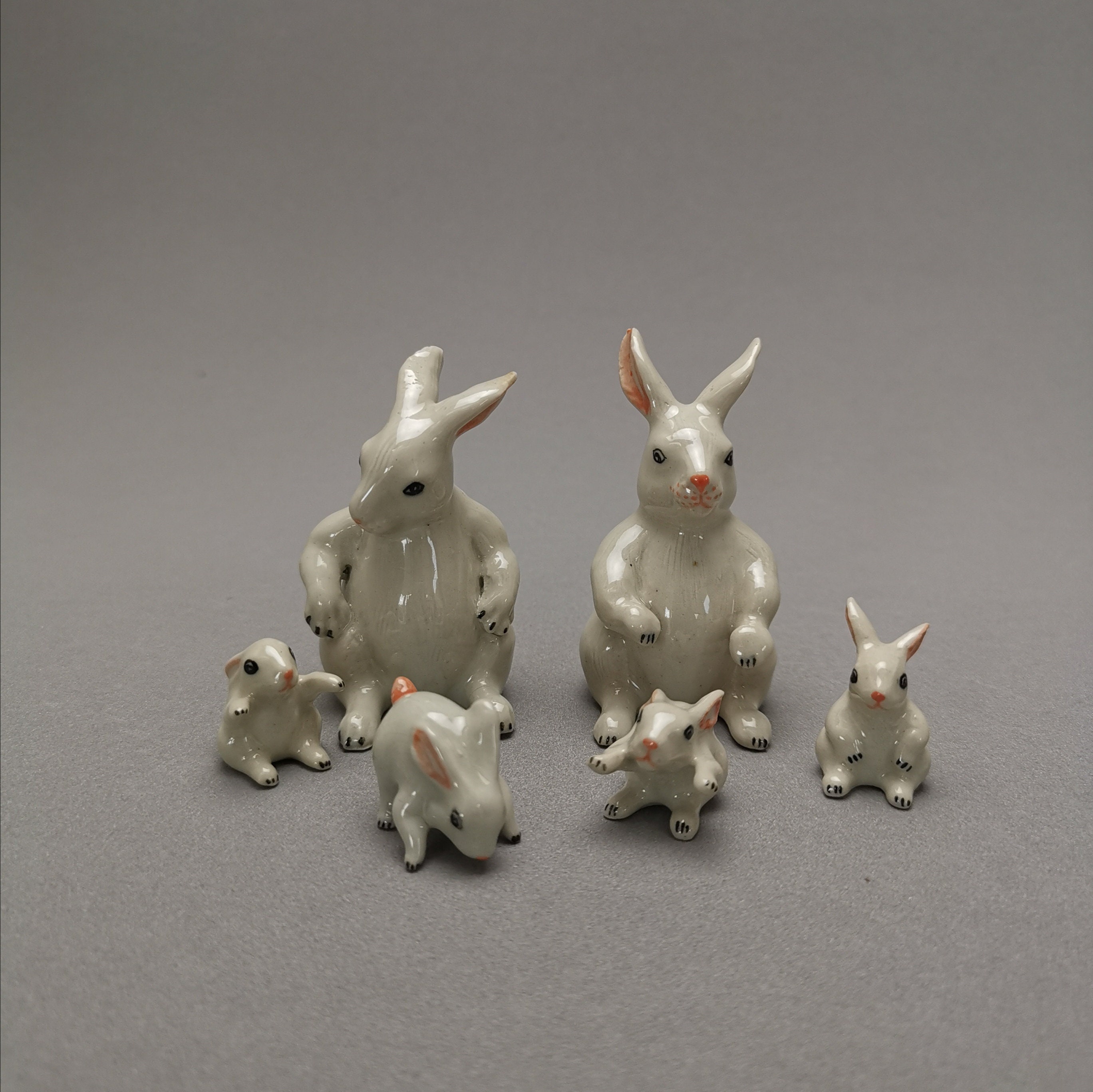 White Rabbit Bunny Figurine Miniature Ceramic Cute Handmade Fairly Garden Decor 