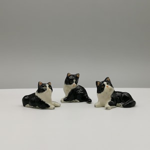 タキシード猫の置物 - 白黒猫の置物 - 陶器の黒猫の置物 - デスクを飾るミニチュア猫