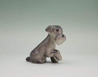 手作り陶器製シュナウザーの置物セット：ミニチュア犬コレクション