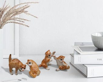 Miniature Ceramic Orange Tabby Cat Figurines - Set of 4