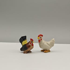 Set of 2 ceramic rooster figurines-Ceramic rooster figurines-Tiny ceramic chickens-Gift for chicken lovers