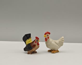 Handmade Mini Ceramic Chicken Figurines - Set of 2