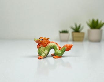Miniature Ceramic Dragon Figurine-Green Dragon-Symbol of Fortune