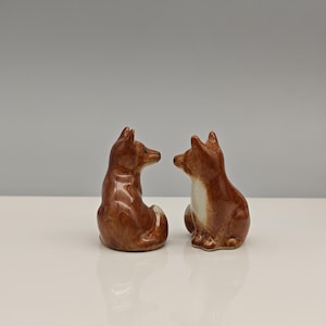 Set of 2 Brown Fox Figurine Statues,Home decor figurine,Miniature dog statue,Small ceramic dog statue,Christmas gift