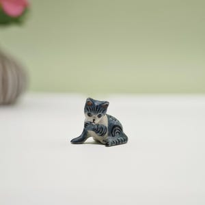 Handmade Ceramic Cat Figurine: Collectible Miniature Statue