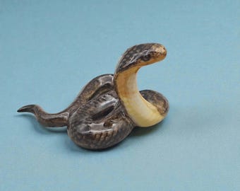 Handmade Ceramic Cobra Statue: Miniature Porcelain Figurine