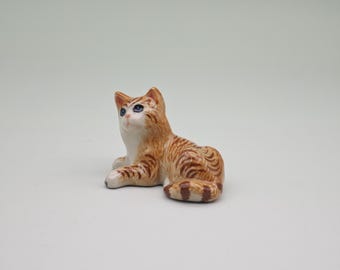 Handmade Ceramic Orange Tabby Cat Figurine: Lucky Cat Lover Gift