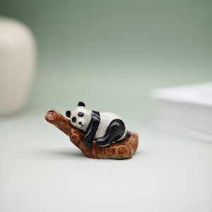 Handmade Ceramic Panda Figurine: Collectible Dollhouse Decor
