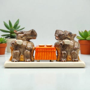 Handmade Ceramic Hippo Salt and Pepper Shakers: Unique Kitchen Decor