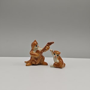 Set of 2 Ceramic orange cat-Orange tabby cat figure-Cat for desk-give as a gift-Cute orange cat